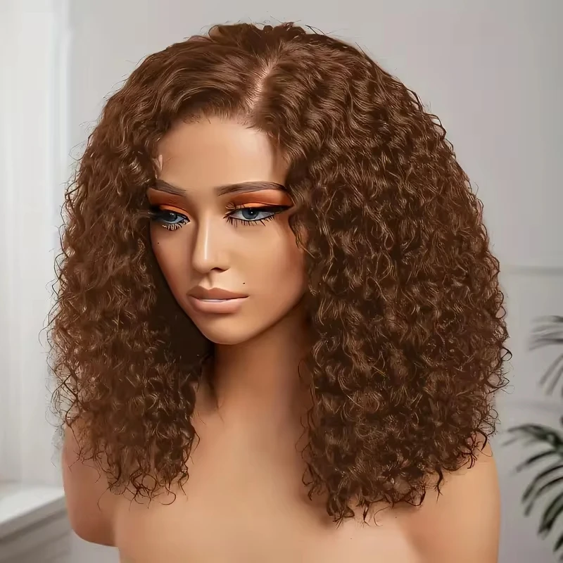 

#4 Chocolate Brown Deep Wave BOB Wig 13x4 Lace Frontal Human Hair Wigs Pre Plucked Bob Lace Frontal Wig Brazilian Human Hair Wig