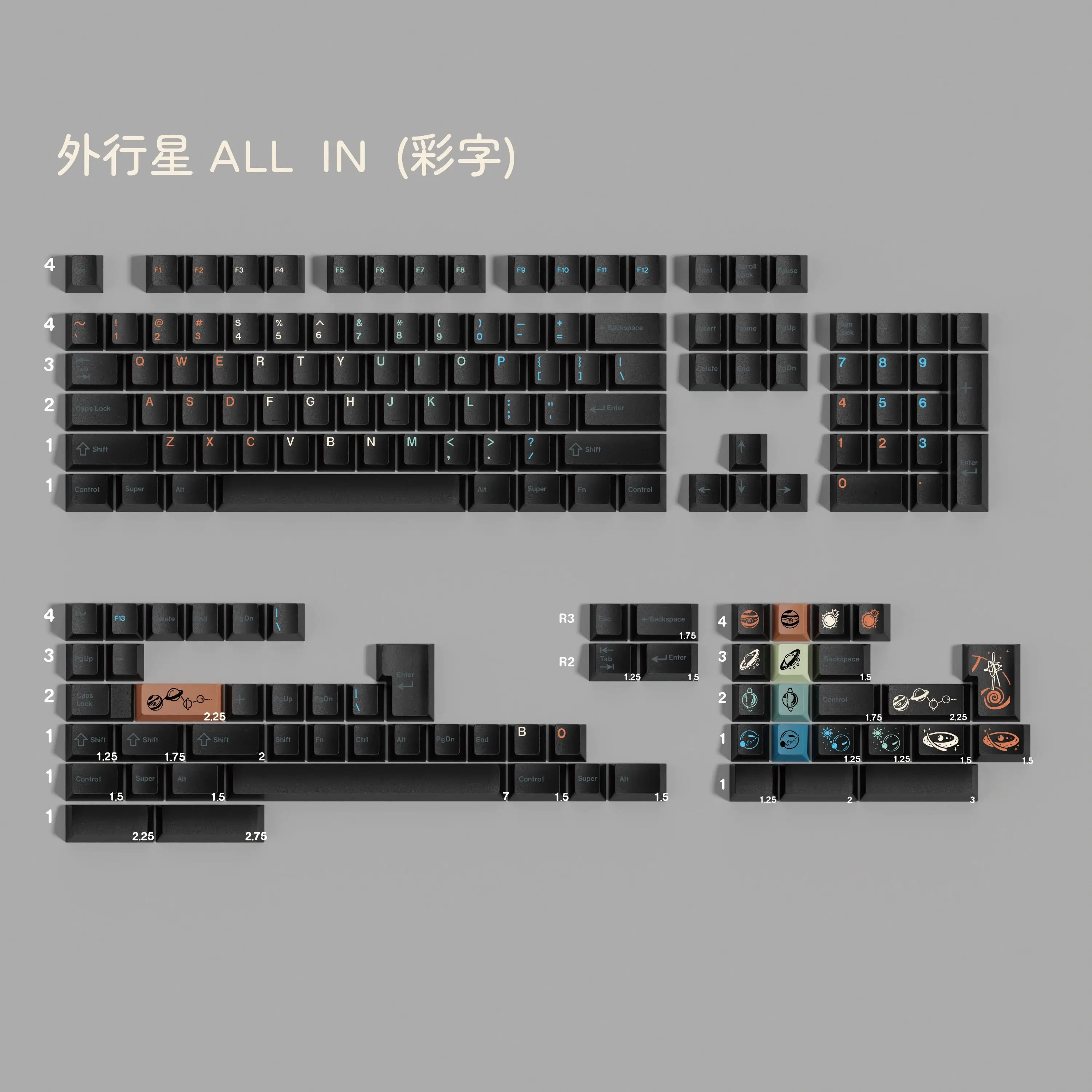 PBT Keycap Outer Planet Keycaps Cherry Profile Dye Sublimation Key Cap For MX Mechanical Magnetic Keyboard Split Space
