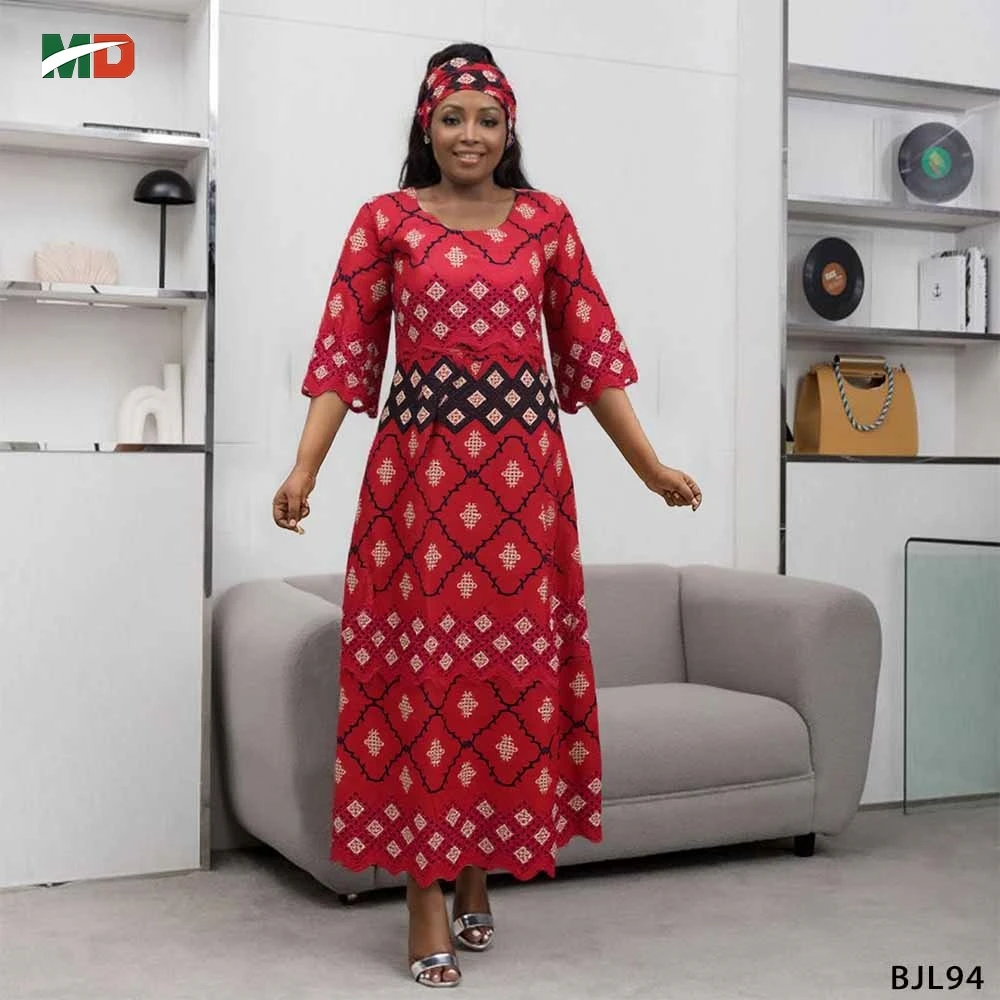 

MD Африканское женское традиционное платье, красное свадебное платье с вышивкой Bazin Riche, платье Bubu, абайя, халат, кафтан Boubou Djellaba