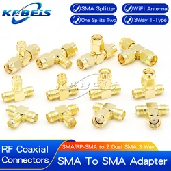 2pcs SMA Splitter Connector SMA/RP-SMA Male to 2 Dual SMA Female Triple Tee Adapter SMA Connector 3 Way T-Type Antenna Converter