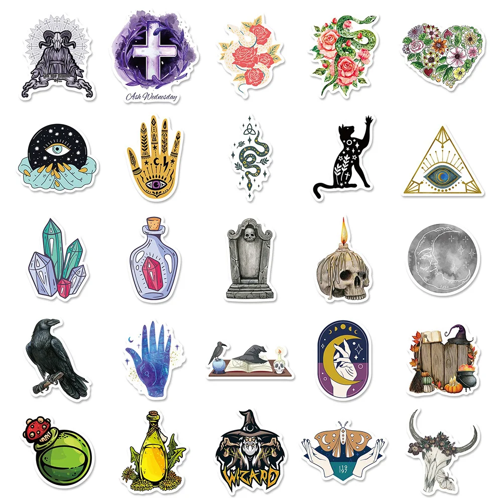 10/30/50PCS Witchy Magician Dark Magic Crystal Stickers DIY Laptop Luggage Skateboard Graffiti Decals Sticker for Kid Toys