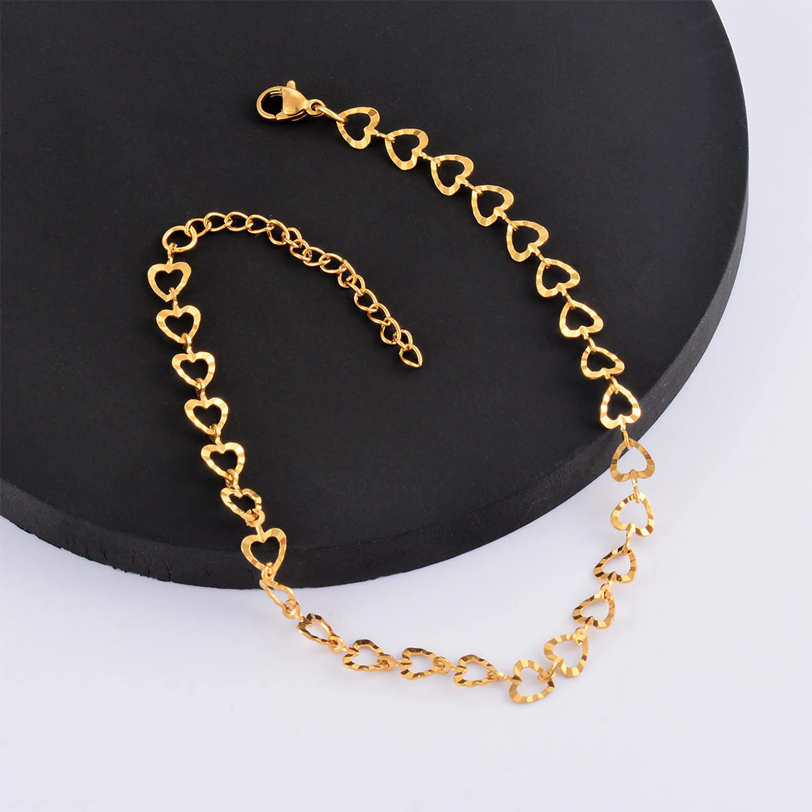 304 Stainless Steel Handmade Geometric Link Chain Bracelets For Women Jewelry 18k Gold Color Daily Accessory 18cm Long, 1 Piece