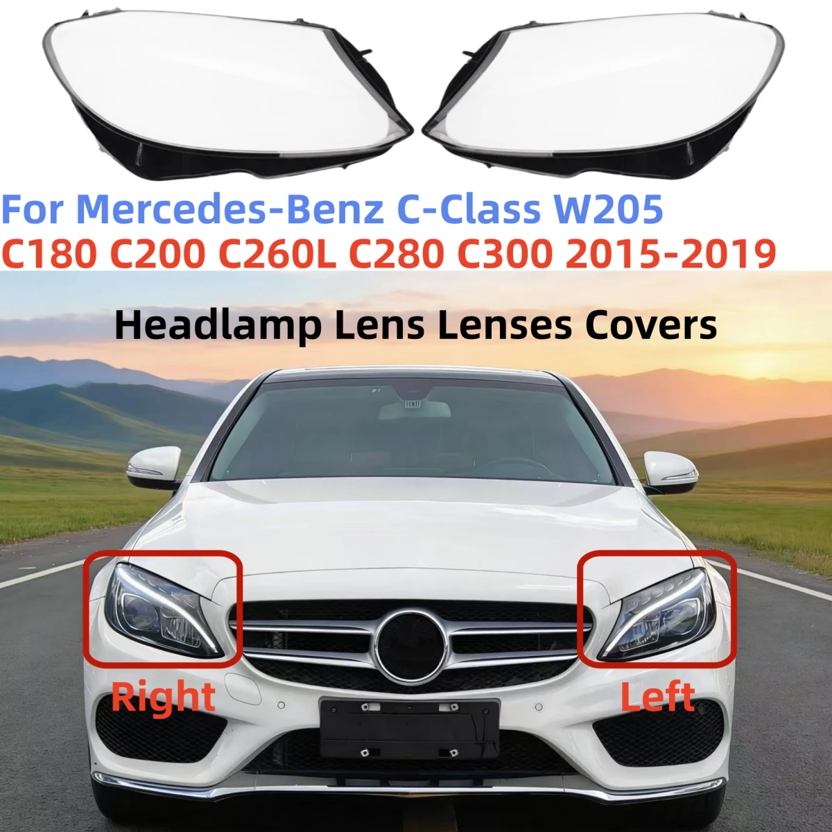 

L / R Car Headlamp Cover Transparent Lampshade Headlight Lens Shell For Mercedes Benz W205 C180 C200 C260L C280 C300 2015-2018