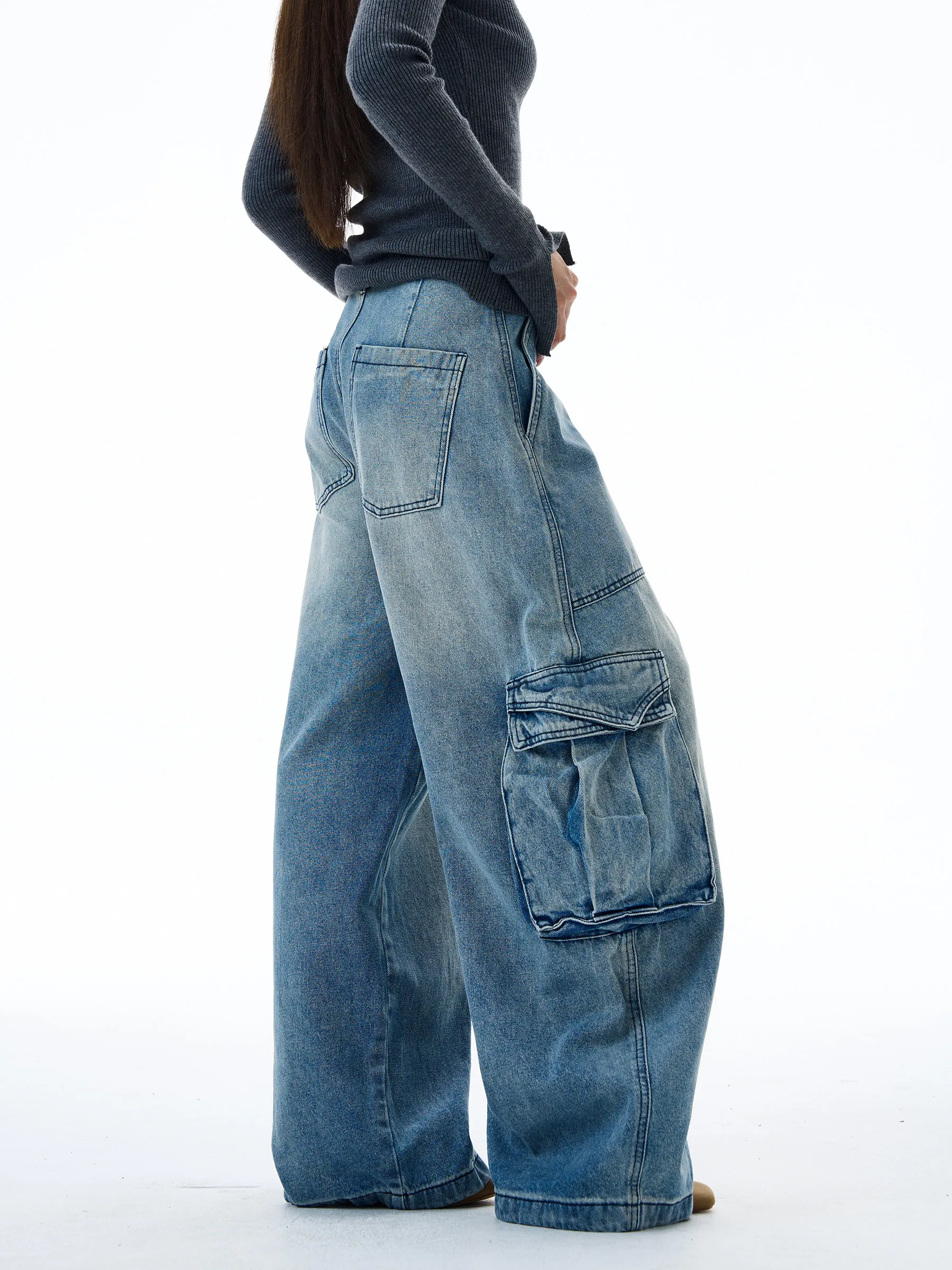 Multi-pocket Cargo Jeans Men Women Streetwear Hip Hop Loose Casual Wide-leg Baggy Jeans Machete Pants Unisex Trousers