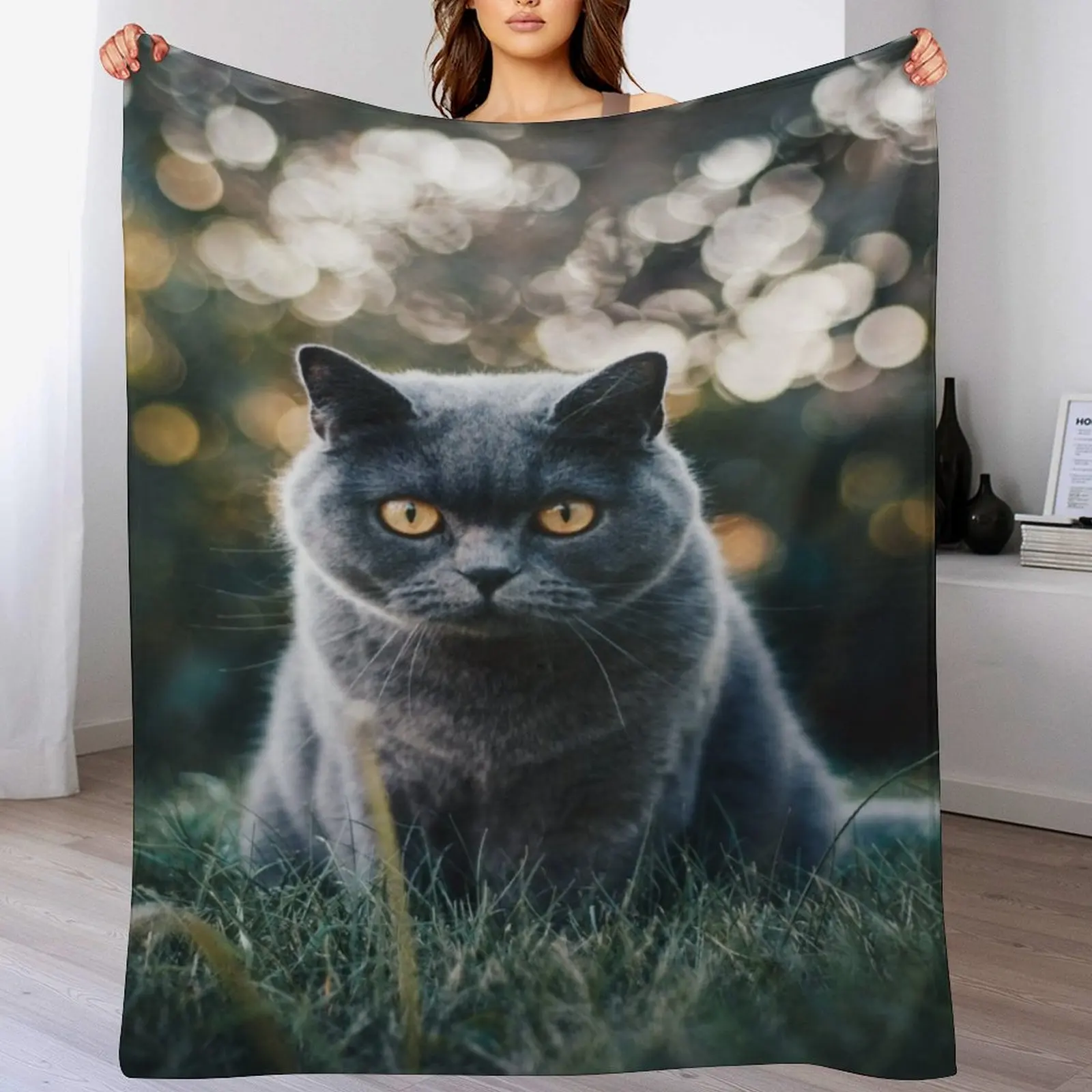 Outdoor Russian Blue Cat Throw Blanket Multi-Purpose Travel Weighted cosplay anime Blankets