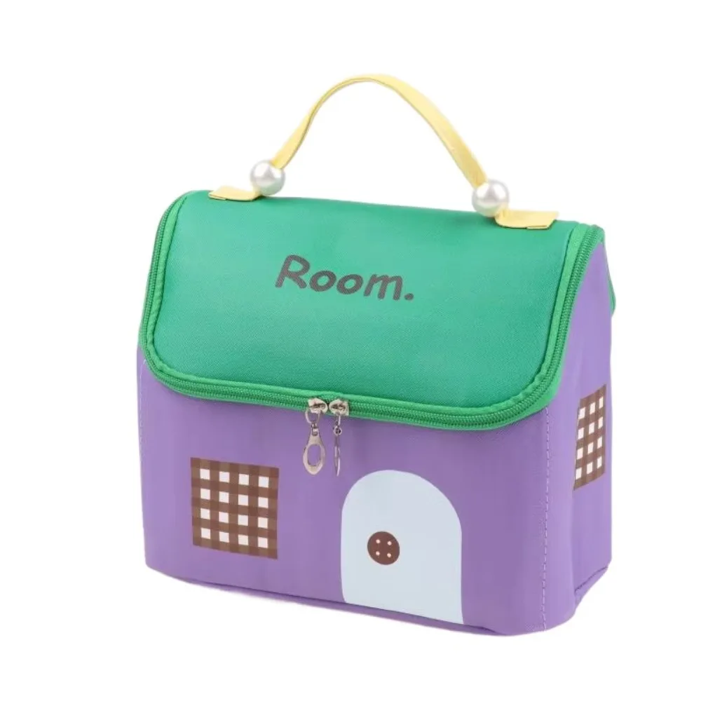 

Large Capacity House Shape Makeup Bag Polyester Cute Travel Makeup Handbag Dopamine Color Easy Carry Toiletry Organizer Gift