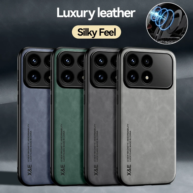EUCAGR Luxus PU Leder Magnetische Stoßfest Zurück Fall Für Redmi K90 Pro Max Mit Metall Platte Telefon Shell Für Redmi K90 K90Pro