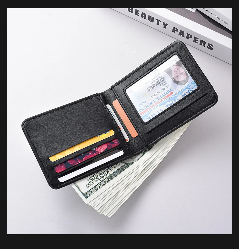 Ultradünne Mini-Kurzbrieftasche für Herren mit Ausweis, Bankkartensteckplatz und Fotofenster, Business-Casual-Geldbörse für junge Männer – Detail 9