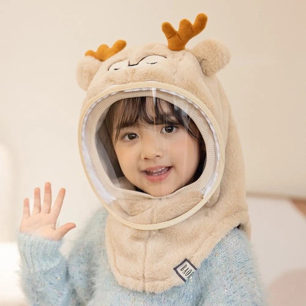 Winter Warm Cartoon Mask Integrated Hat with Detachable Windshield Windproof Head Caps Thickened Soft Fleece Hooded Hat