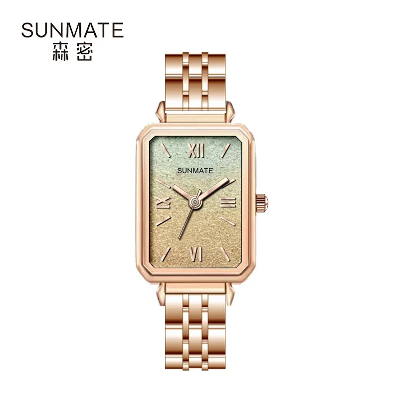 SUNMATE Classic Square Women's Watch,Featuring Gradient Dial with Roman Numeral Markers,Stylish and Casual Dress Watch for Women