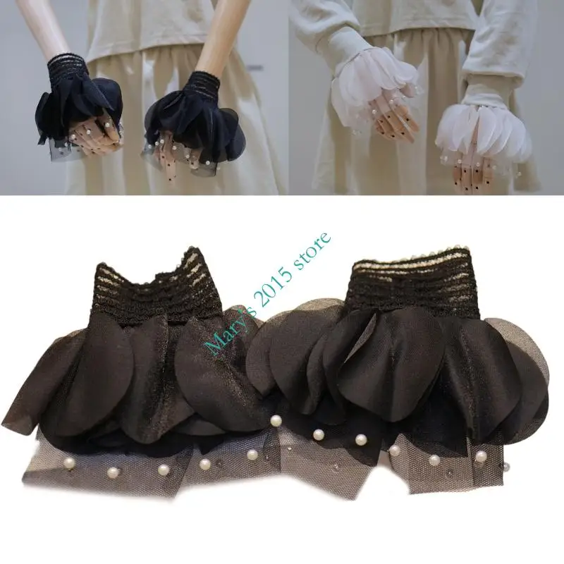 

Trendy Pearls Wrist Cuffs For Nails Photography Breathable Floral Fabric Elastic Cuffs Fashion Accessories