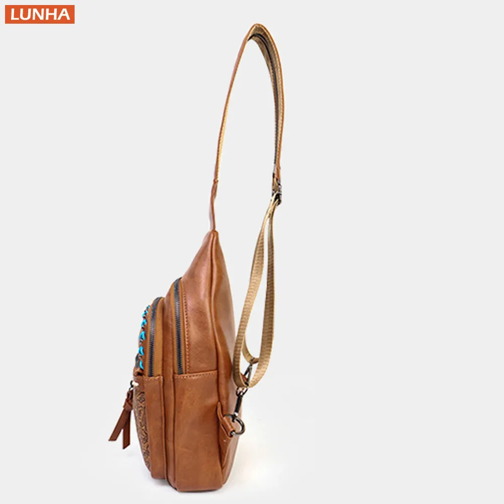 حقيبة ظهر نسائية 2 في 1 على الصدر من جلد البولي يوريثان، نمط منقوش عتيق، متعددة الأقسام، حقيبة نهارية خفيفة الوزن