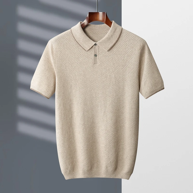 ZOCEPT-suéter de cachemira para hombre, camiseta Coreana de manga corta con cuello tipo Polo, Top de punto con solapa informal, otoño e invierno,