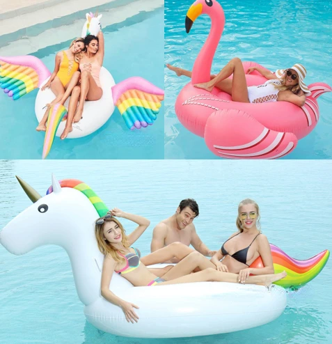 Environmentally friendly thickened inflatable unicorn seven rainbow Pegasus colored horse swan flamingo floating mount swimming