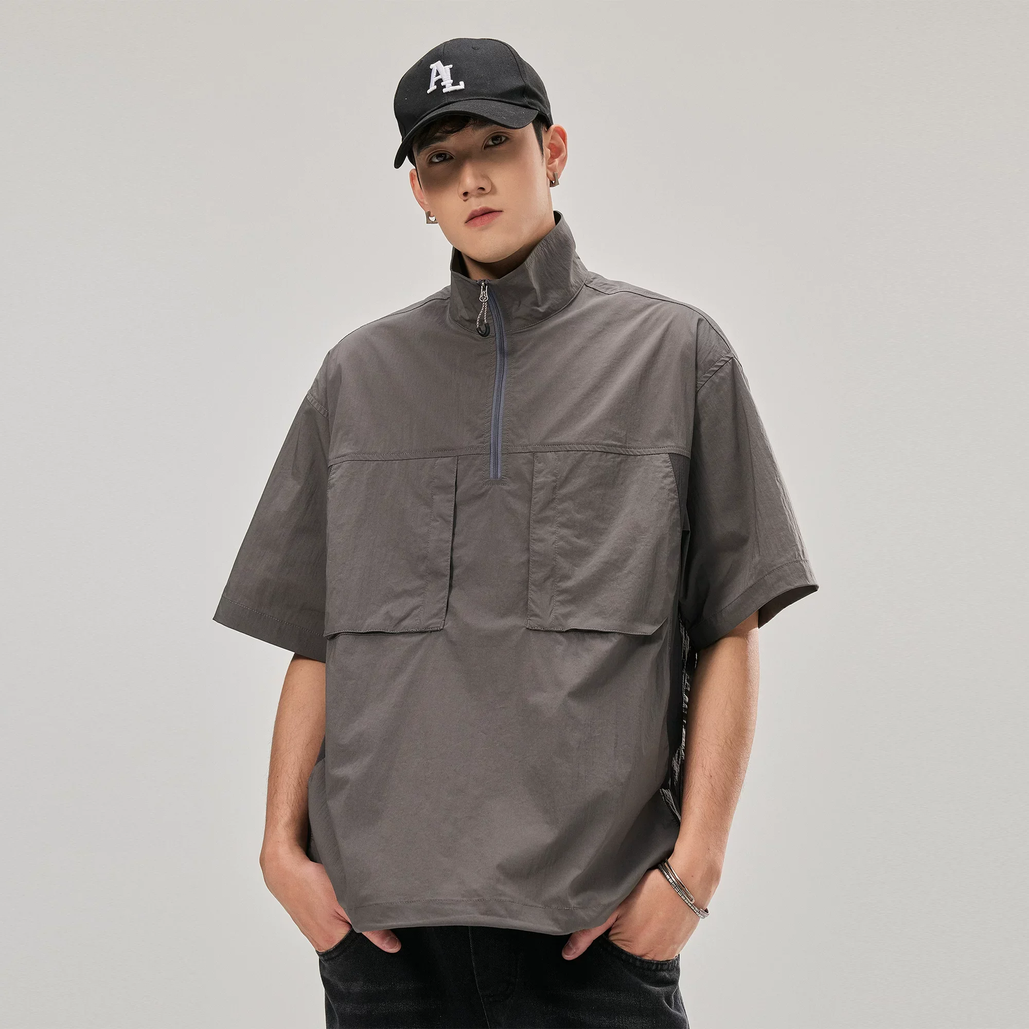 

Summer Outdoor Cool Quick Dry Short Sleeve Cargo Shirt Men's Loose Casual Streetwear Fashion Pullover Work Shirts Tops Blouses