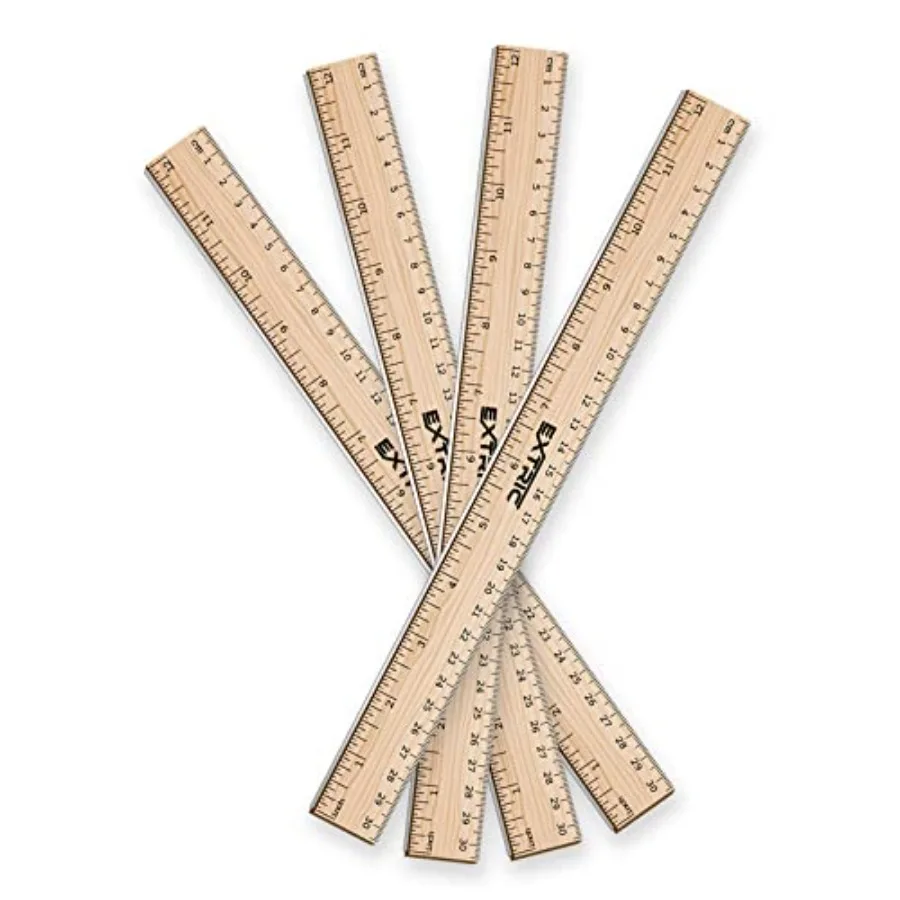 

Rulers 4 Pack - Inch Rulers, Wood with Metal Edge, Natural Wood Color, Durable and Precise for School, Classroom, Home, Office