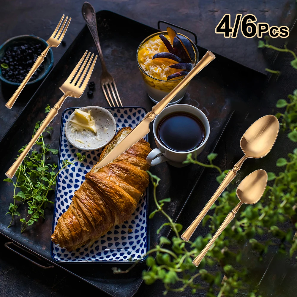 4/6/12/15/16/20/24/30Pcs Matte Golden Tableware Stainless Steel 304 Cutlery Western Dinner Set Elegant Knife Fork Spoon Flatware