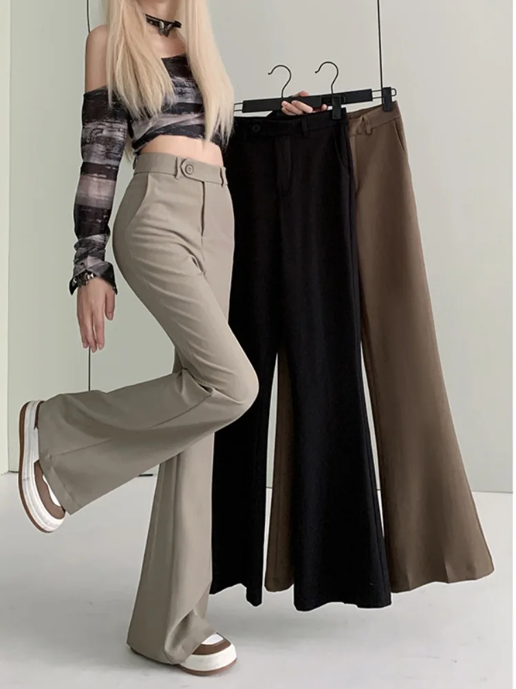 

MEXZT Streetwear Flare Pants Women Korean Fashion Black High Waist Suit Pants Summer Ladies Elegant Slim Design Trousers New