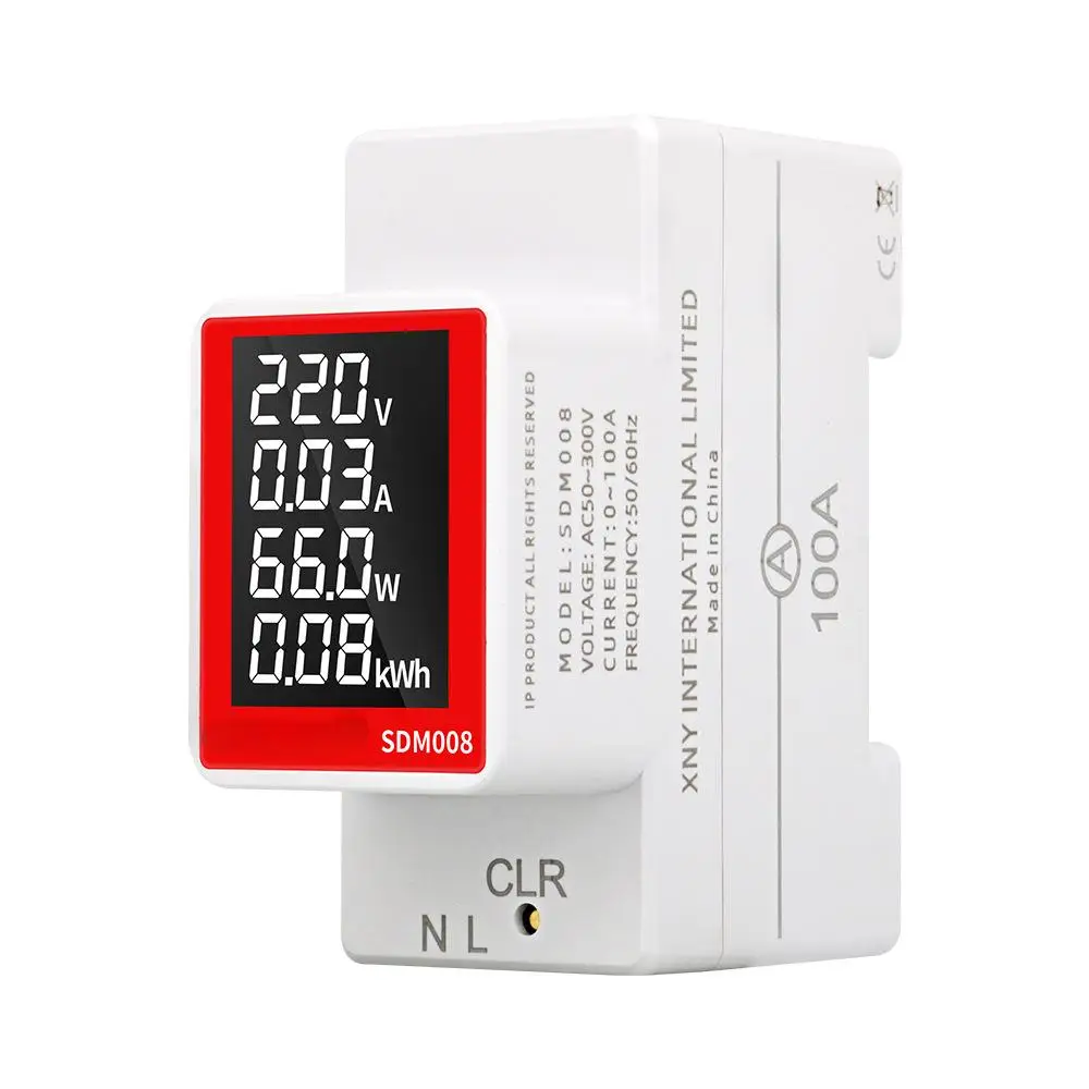 SDM008 AC Din Rail Multifunctional Meter with LCD Display Measure AC Power Voltage Current Active Power Energy Consumption Meter