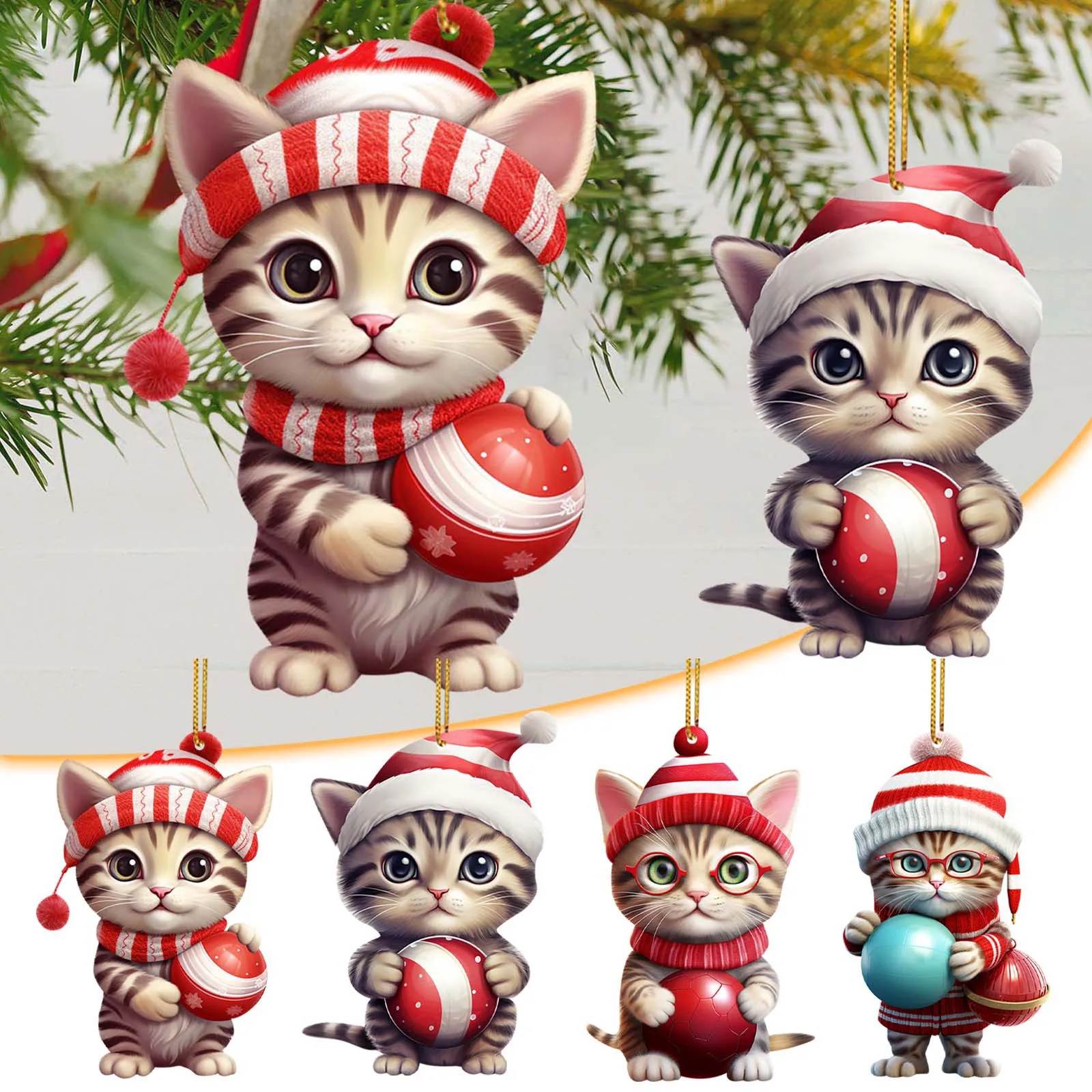 Funny Little Cat Christmas Tree Decoration Couple Gift Creativity Glass Wall Decorations Car Hanging Decorations Kids Toys