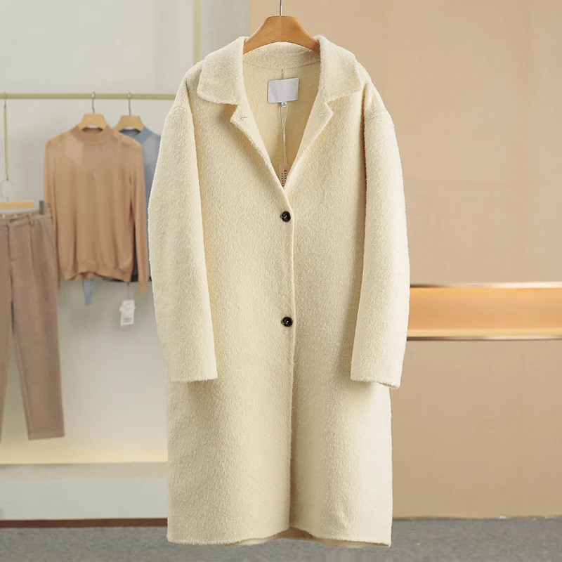 

Double-Faced Woolen Coat Camel Hair Silk Thread Split Design Women's Outerwear Winter Fashion New Arrival Long Sleeve Coat