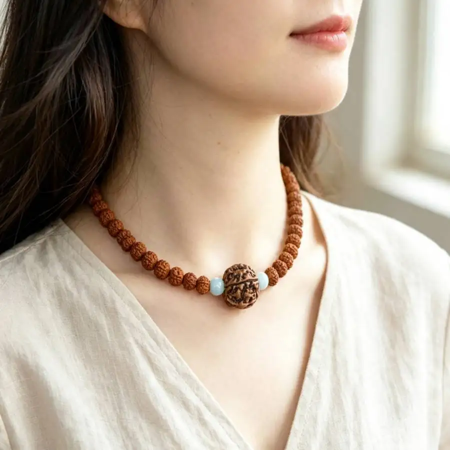 Fashion brown round Nepali Rudraksha Aquamarine Pendant Christmas Bless Mental Elegant Relief Fancy Cuff All Saints' Day
