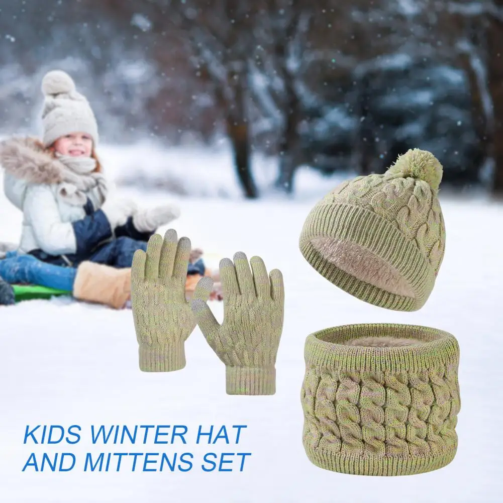 Fit Beanie Mittens Set Gloves for Smartphone Winter Kids Costume Set Fleece Lined Hat Gloves for Boys for Skiing