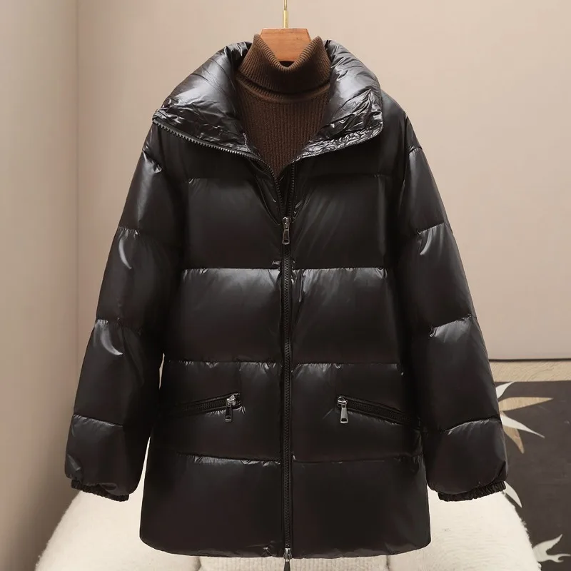 The New Women's White Goose Down Casual Lapel Down Jacket and Mid-length Warm Coat for Autumn and Winter Are Bestsellers Fashion