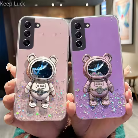 Transparent Quicksand Glitter Astronaut Case For Samsung Galaxy S23 S22 S21 S20 FE Plus Ultra S9 Note 20 10 9 8 Soft Shiny Cover