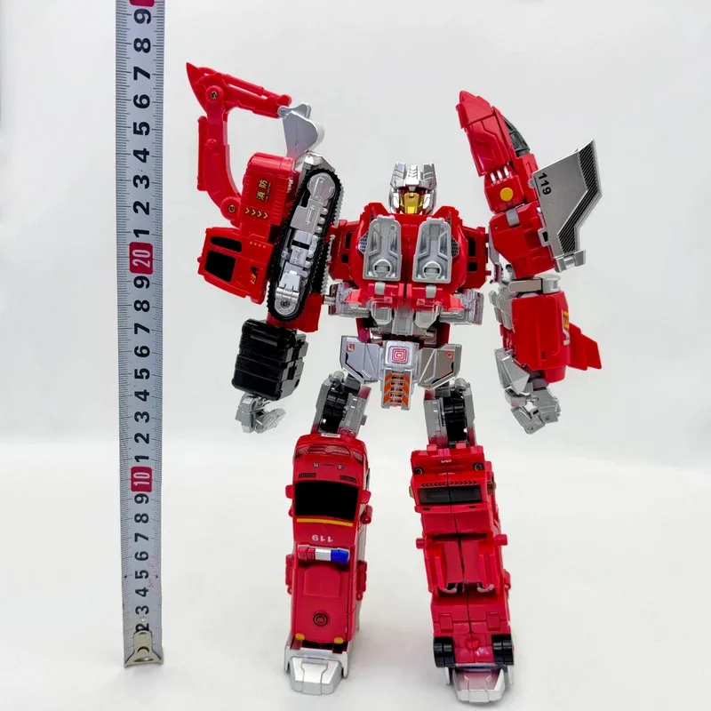 Op voorraad 6-in-1 brandweerwagentransformatieteam Gecombineerde figuur Transformatie voor kinderen Actiefiguur Robotspeelgoed Legering