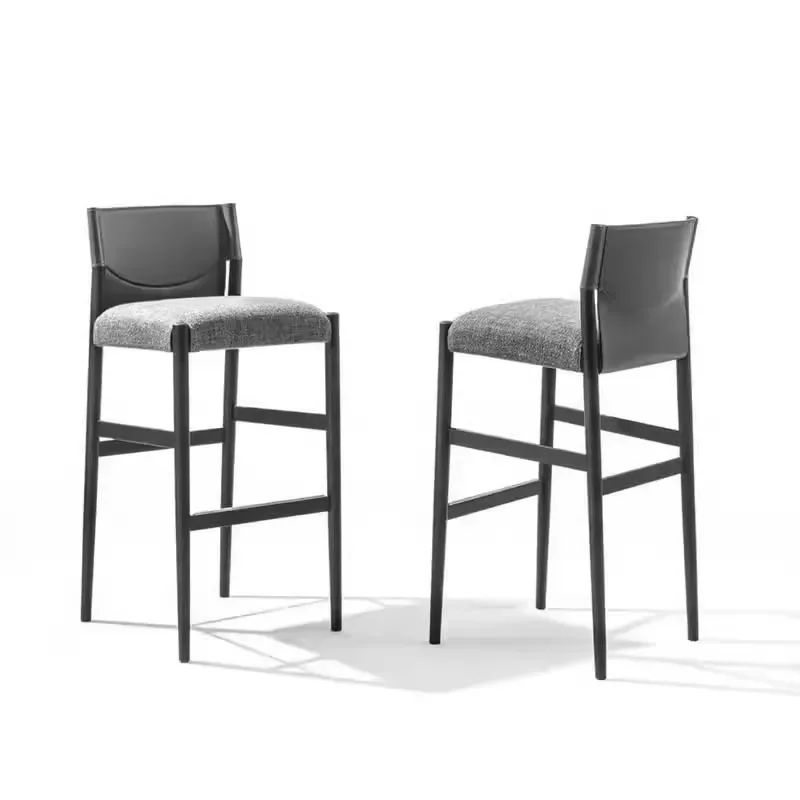 Household high chair saddle leather antique high-end solid wood bar chair cafe high stool