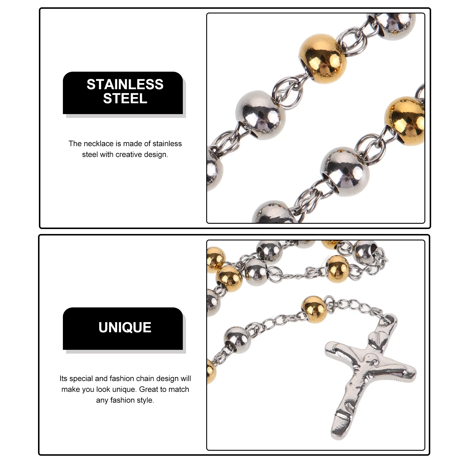 

Rosary Necklace Stainless Steel Beaded Prayer Rosary Chain Fashion Jewelry for Women Religious Necklace Daily Wear Party