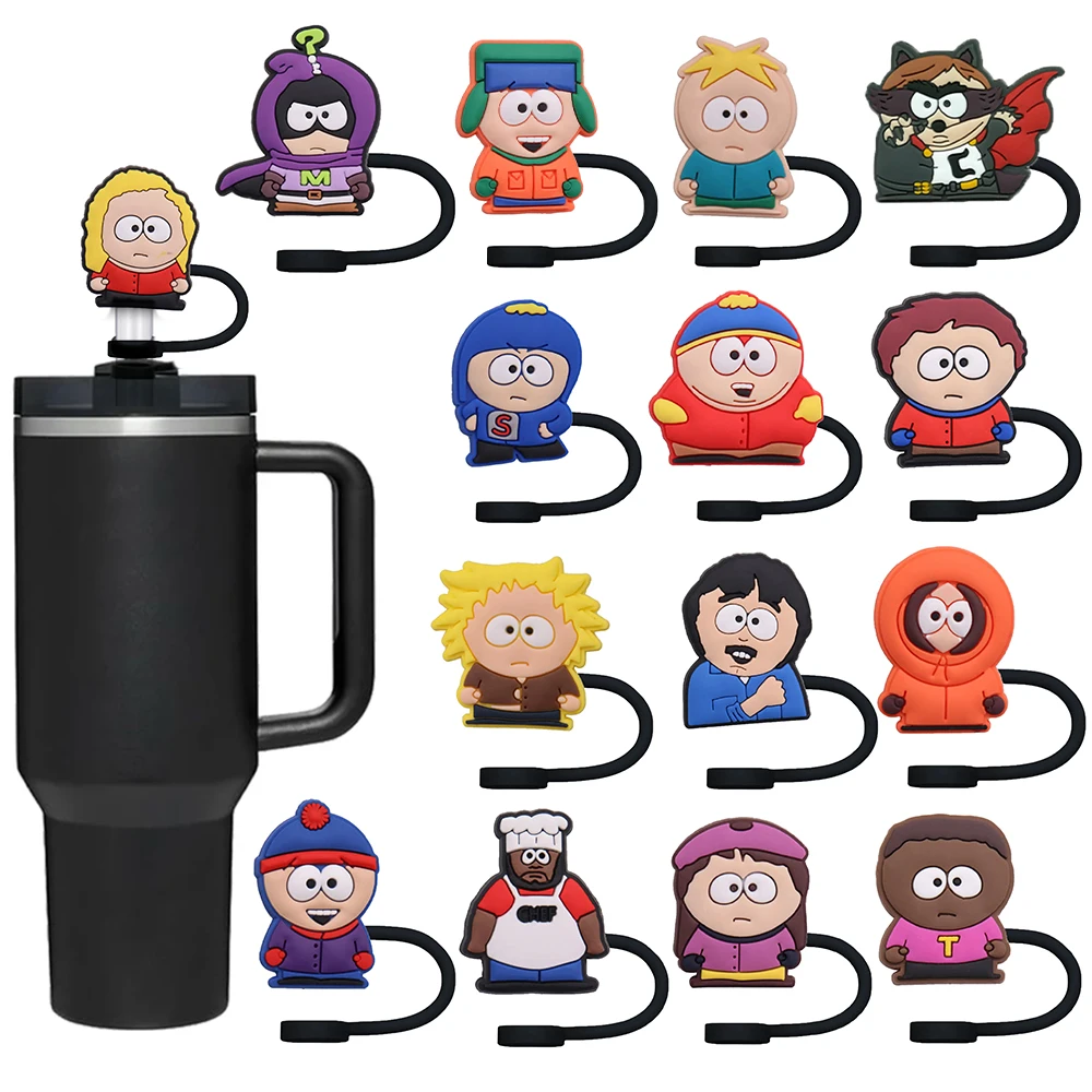 Tapa de cubierta de paja con personaje de dibujos animados, tapón de paja de silicona para bebida de 10MM, reutilizable, a prueba de salpicaduras, accesorio para tapa de paja, 1-16 Uds.