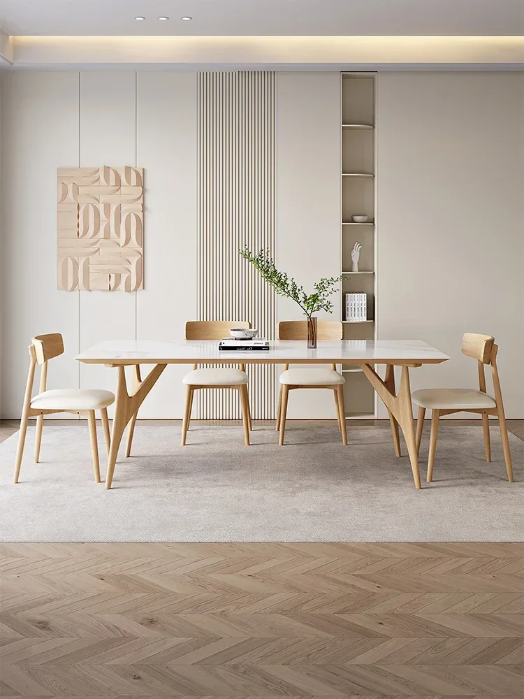 Solid wood rock plate dining table modern dining table and chair combination Nordic ash wood rectangular dining table