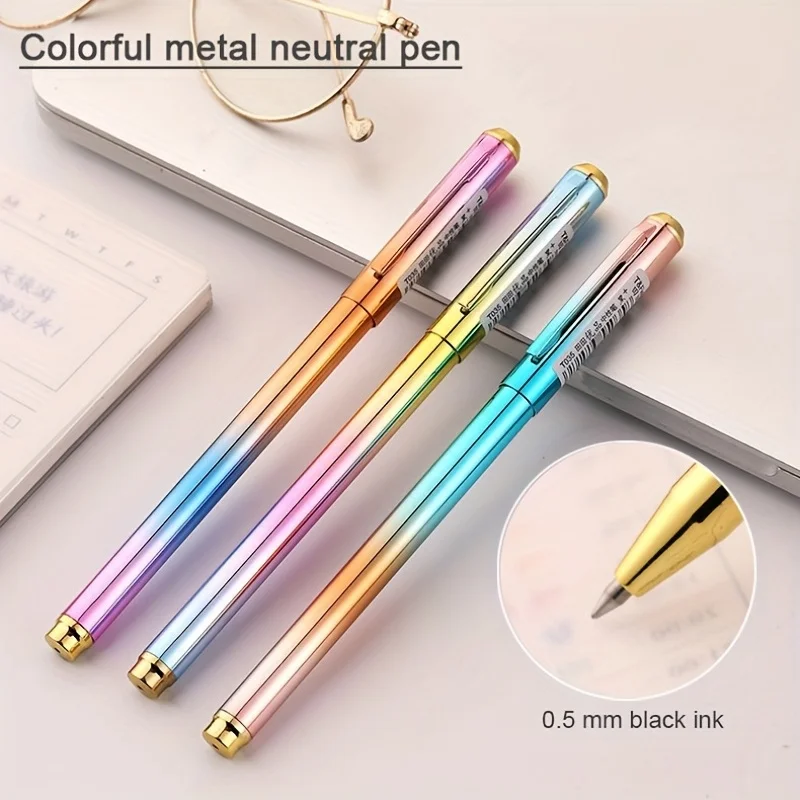 1/3pcs Colorful Metal Gel Pens 0.5mm Black Refill Gradient Ballpoint Pen Signing Pen for Office Business Stationary Supplies