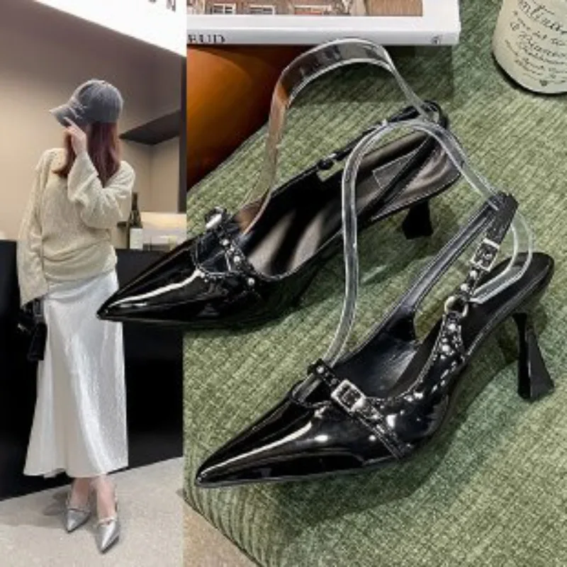Luxury Women High Heels Ladies Pointed Toe Party Wedding Shoes  Fashion Stiletto Summer Rhinestone Slingback Sandals Female view 3