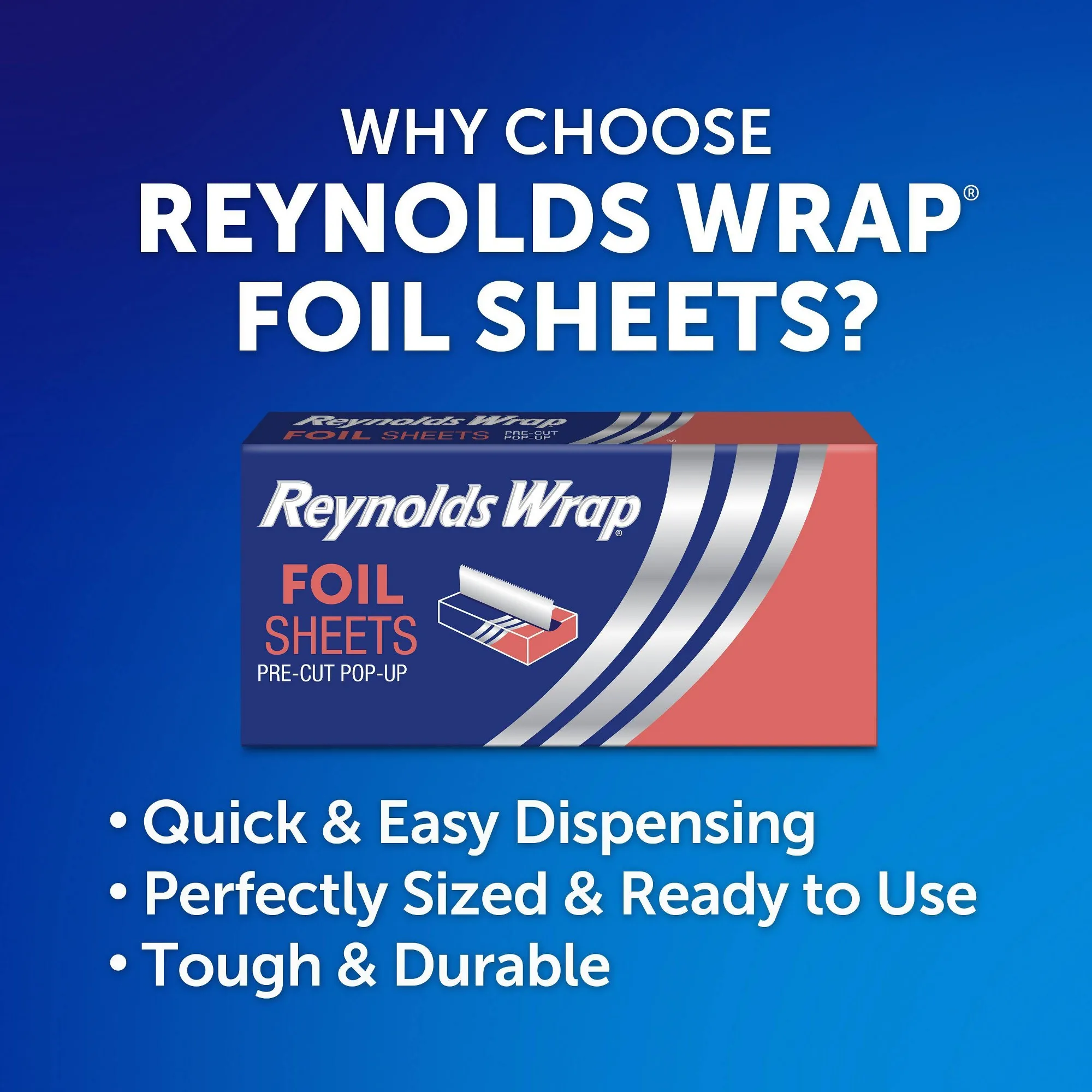 50ct Pre-Cut Pop-Up Aluminum Foil Sheets, Easy Dispense Kitchen Wrap For Baking, Grilling, Food Storage