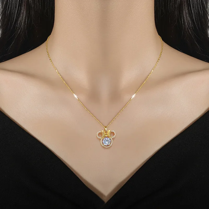 Cute Mouse Bow Minnie Rhinestone Necklace for Women Party Accessories Jewelry Cartoon Choker Necklace Titanium Steel