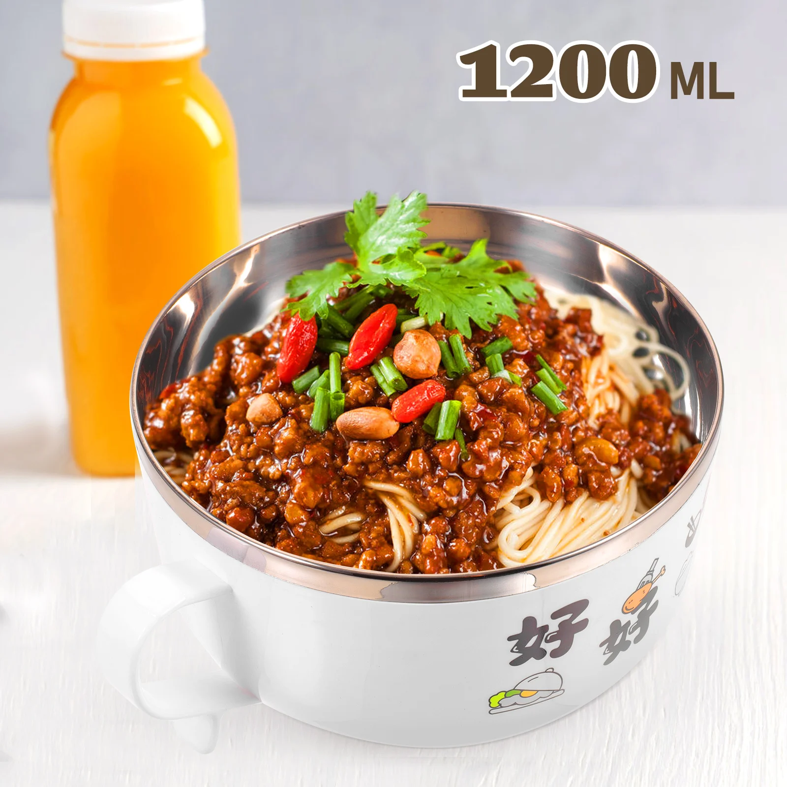 

Stainless Steel Cartoon Lunch Box Insulated Noodle Bowl Handle Anti-Scald Food Container Round Soup Bowl with Lid
