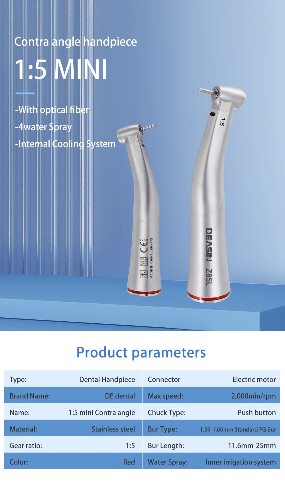 Z85L Red Ring MINI Kopf Dental 1:5 LED Optic Fiber Zunehmende Niedrige Geschwindigkeit Handstück Contra Winkel Inneren Wasser Spray zahnarzt werkzeug – Detail 1