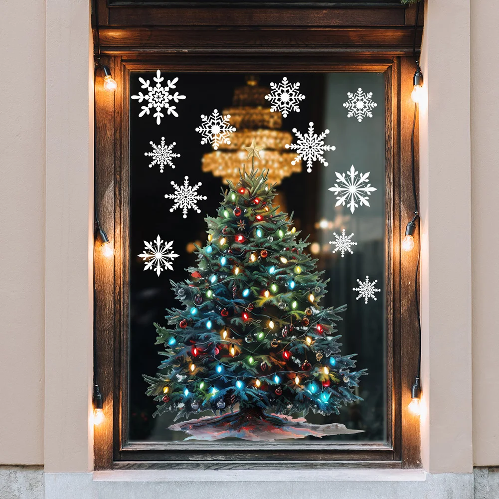 Christmas Tree Window Clings Stickers For Glass Xmas Decals Home Decorations Holiday Christmas Decoration 2025 New Year's Goods