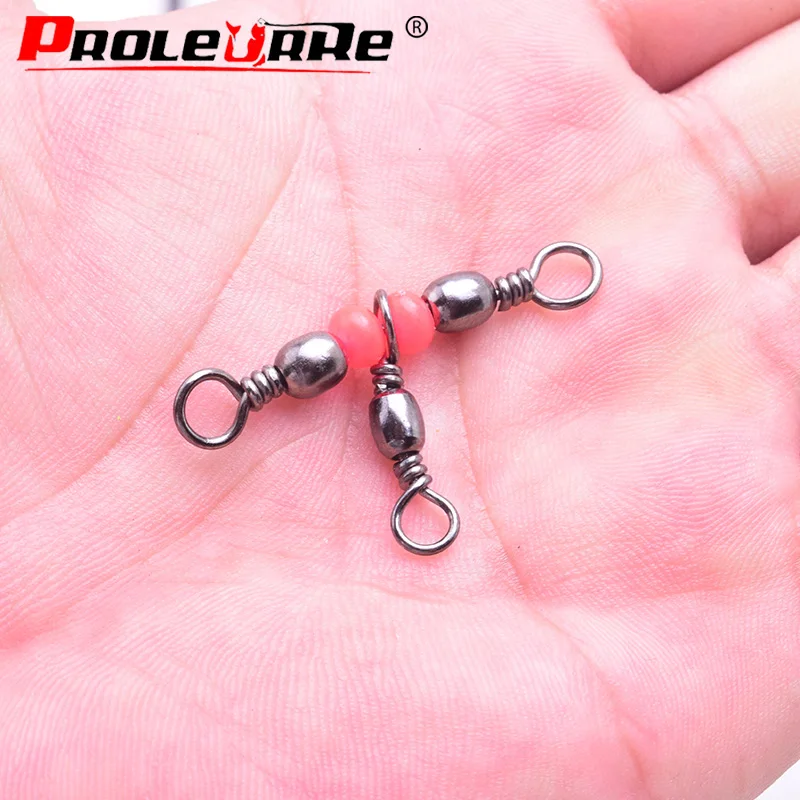 10 pz/lotto 3 vie pesca rotolamento canna in ottone Triple girelle cuscinetto connettore anello solido pesca attrezzatura da pesca accessorio