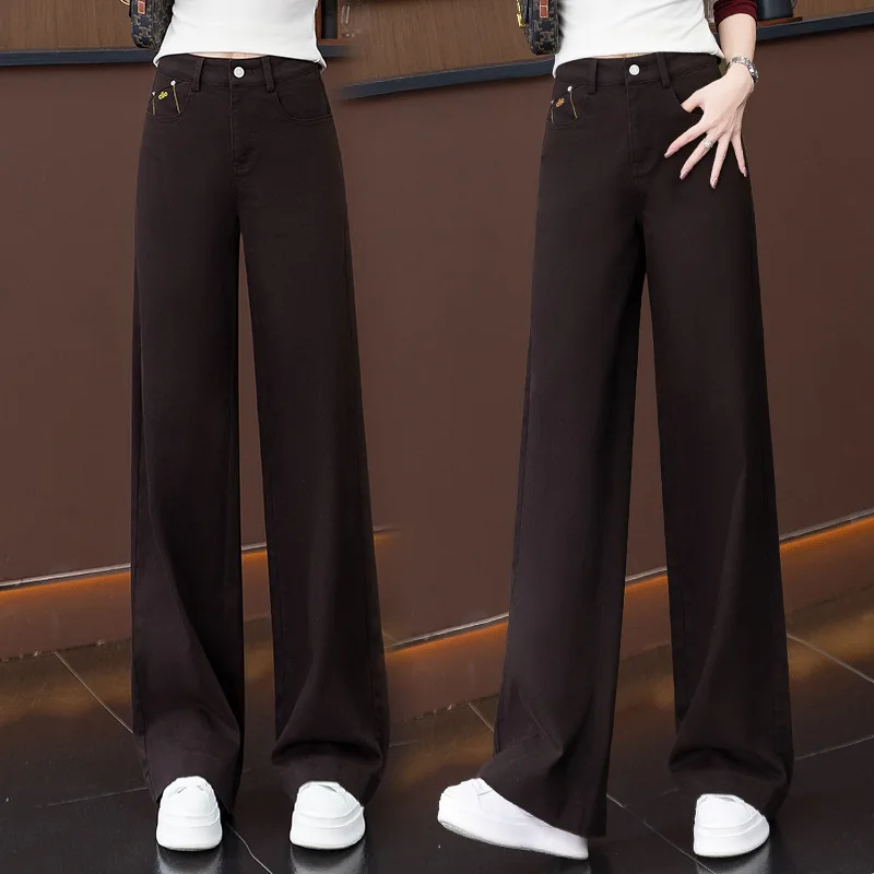 Pantaloni versatili a gamba larga stretta alla moda per donna, nuovi pantaloni dritti casual drappeggiati dimagranti larghi autunnali