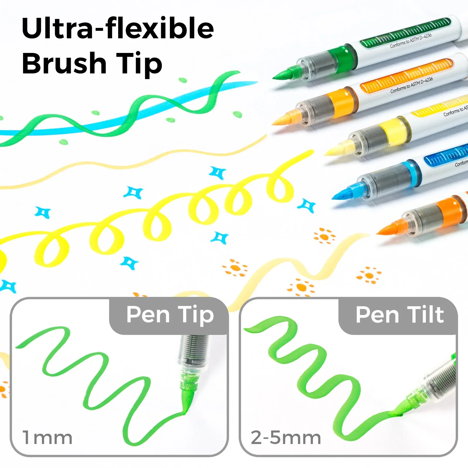 علامات أكريليك بالحبر المباشر من Ohuhu 24 لونًا علامات طلاء أكريليك طرف فرشاة مرن سائل مباشر أقلام طلاء عالية السعة Nahuku