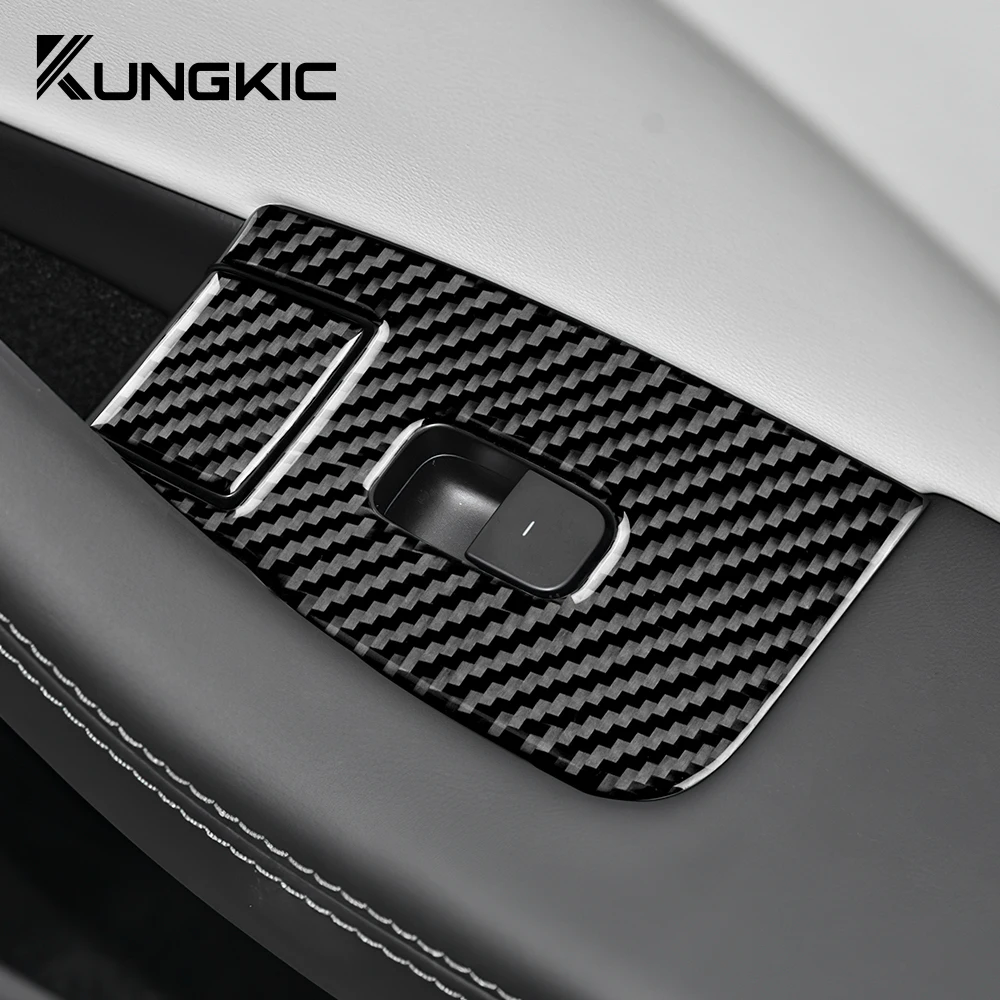 Real Soft Carbon Fiber Sticker For Tesla Model 3 Highland 2024 Window Lifter Switch Trim Car Interior Decoration Accessories