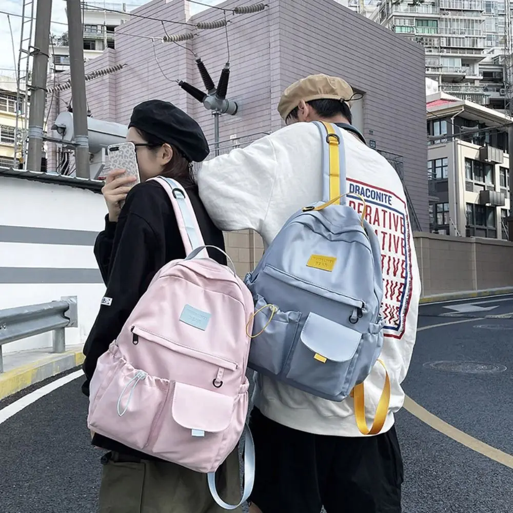 Mochila portátil de nailon Harajuku para estudiantes, bolso escolar de gran capacidad de Color puro, bolso de hombro de estilo coreano, bolso de viaje