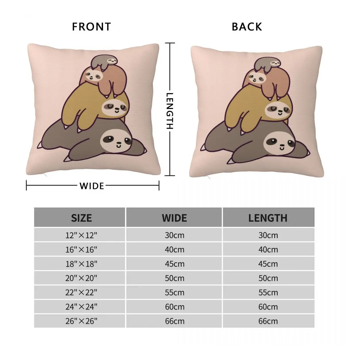 Adorable Sloth Stack Square Pillowcase Polyester Linen Velvet Printed Zip Decorative Throw Pillow Case Home Cushion Cover