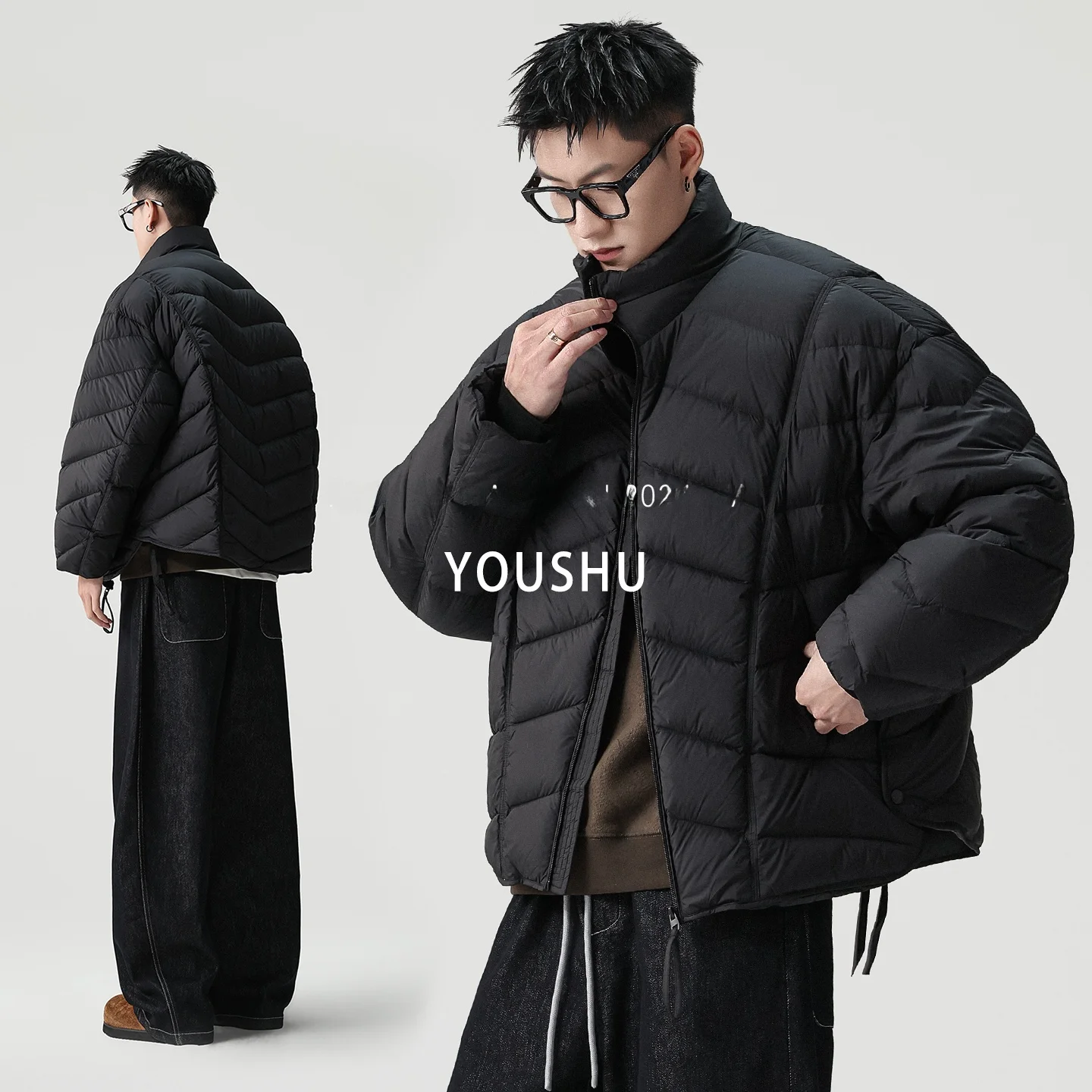 

Мужская утепленная куртка из белого утиного пуха, свободного кроя, легкая, зимняя, городской повседневный стиль, с длинными рукавами, на молнии, укороченная.