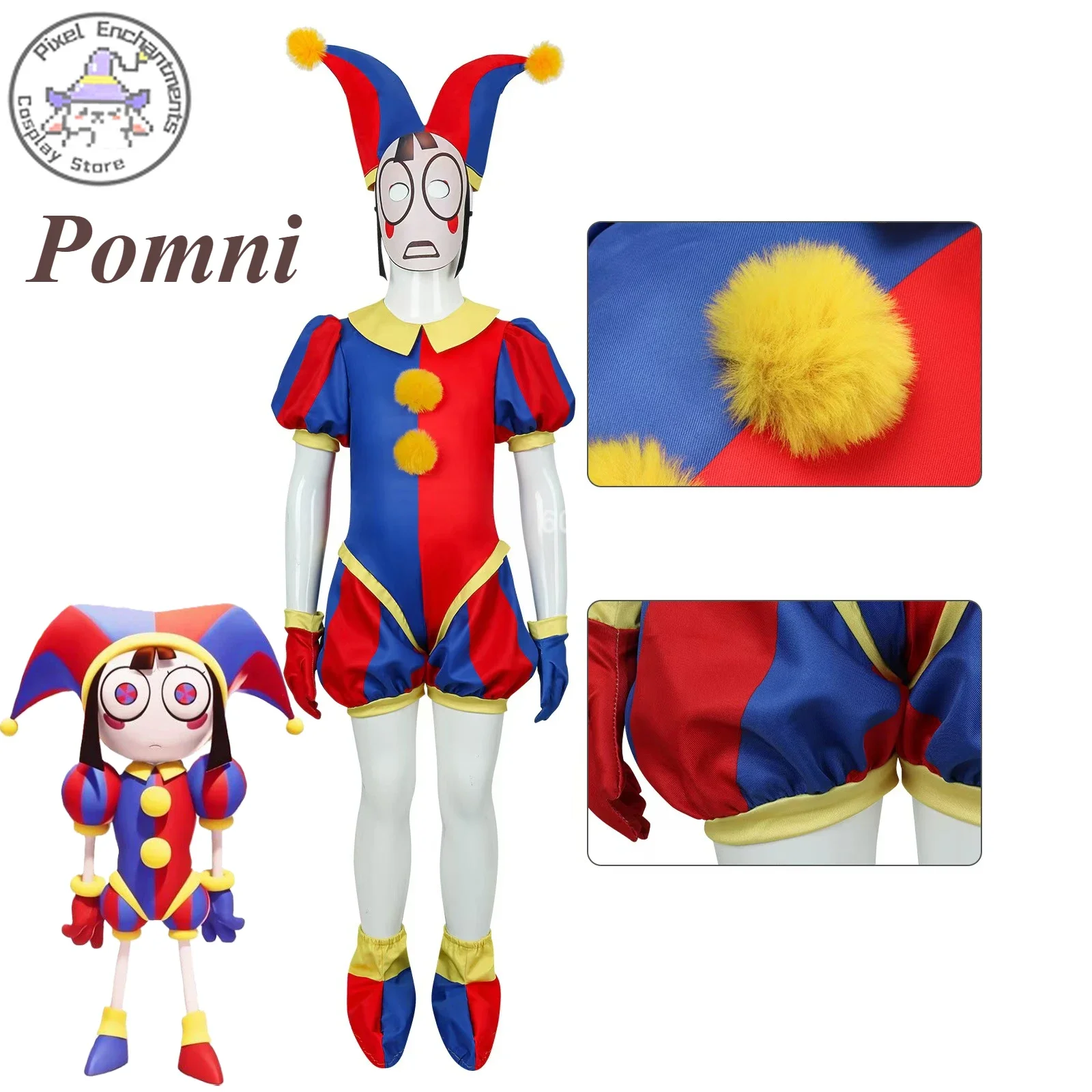 

2024 New Halloween Children's Clown Costume The Amazing Digital Circus Pomni Kids Cosplay Uniform Jumpsuit Mask Costume Cartoon