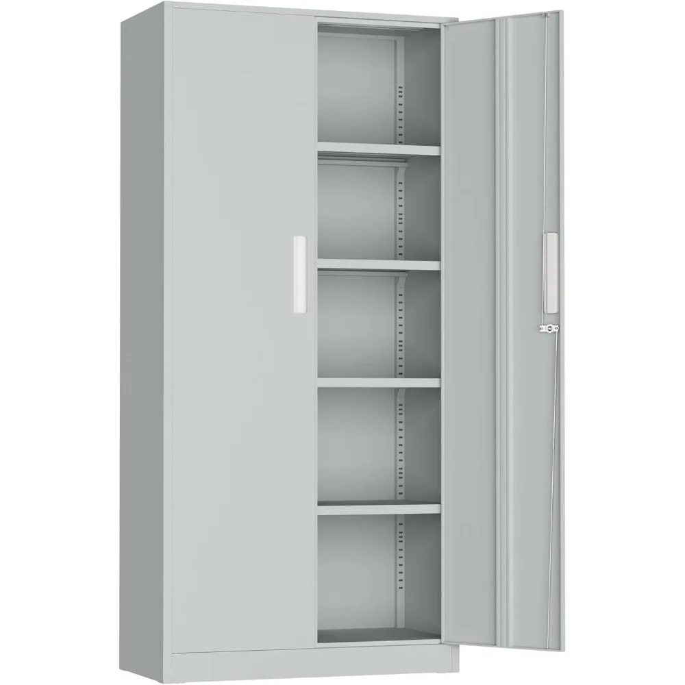 

72 Metal Storage Cabinet, Locking Steel Storage Cabinets with 2 Doors and 4 Adjustable Shelves, Tall Lockable Tool Sto